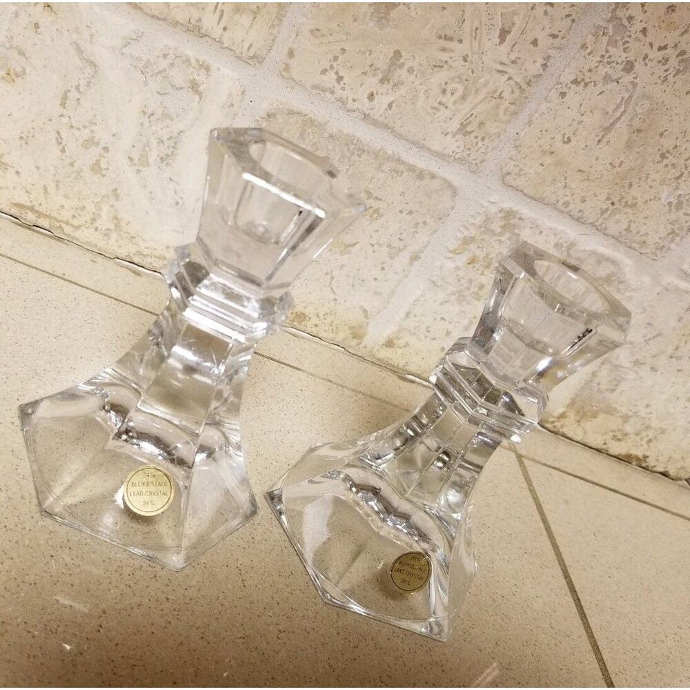 Set 2 Candle Holders 24% Cut Genuine Lead Crystal Bleikristall Mantel Sticks